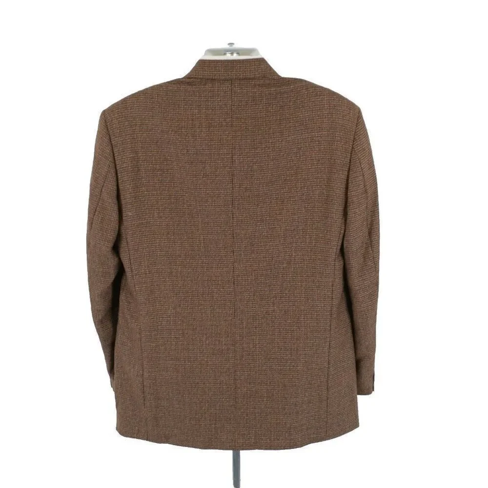 Talbots Men Brown Tan Gray Check‎ Tweed Wool 3 Button Sport Coat 42R